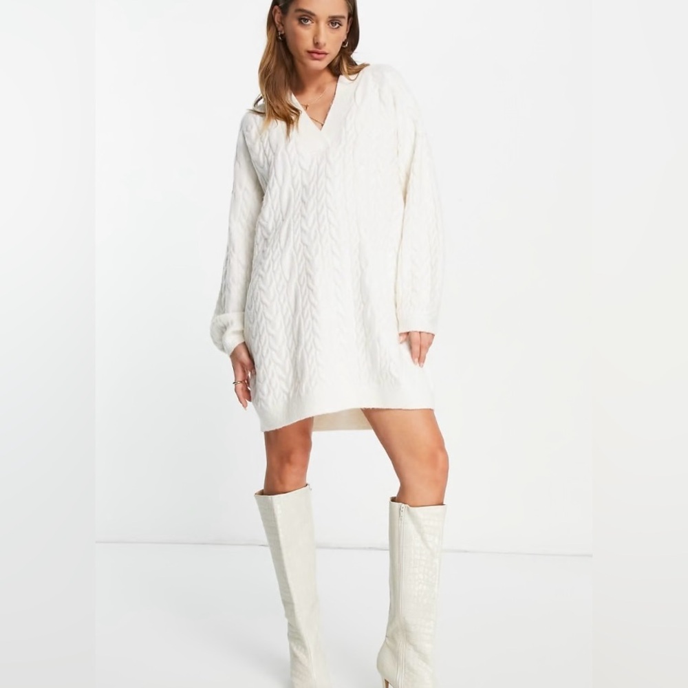 Cream Cable Knit Sweater Mini Dress - Picture 3 of 8